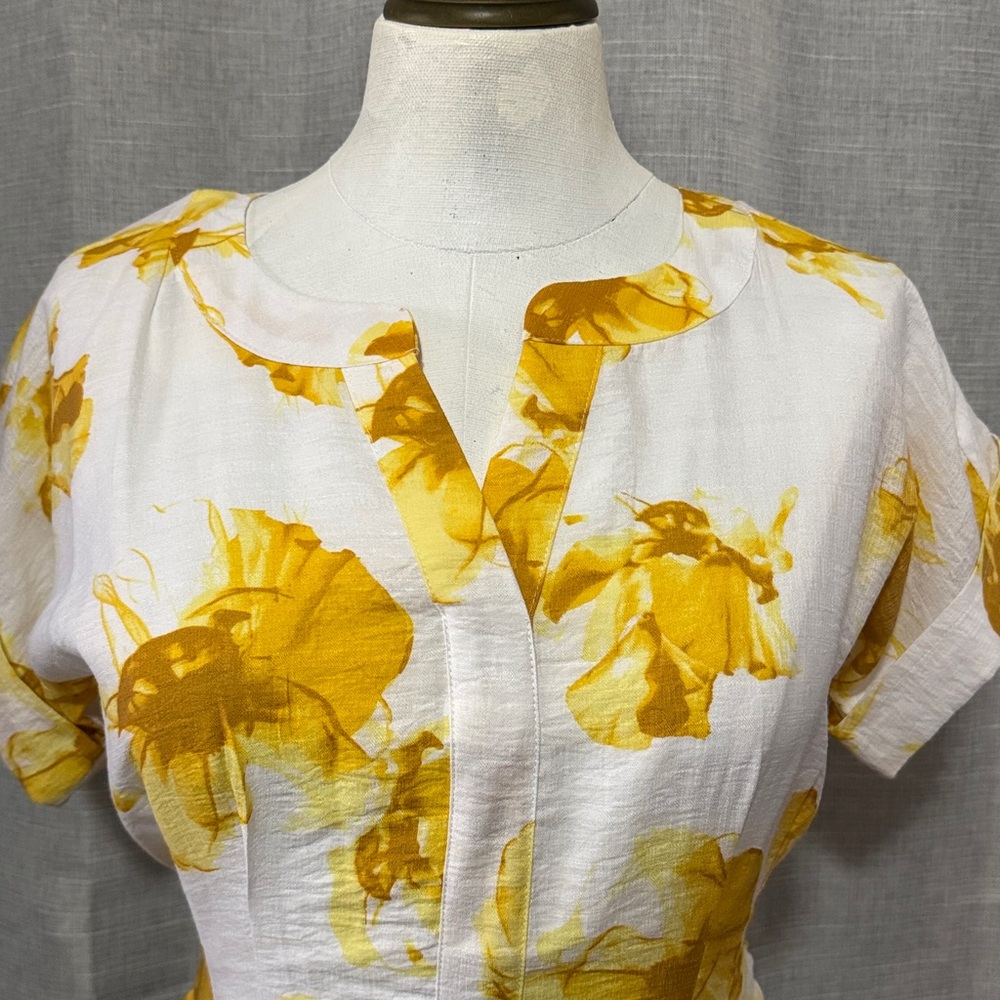 Simply Vera | Vera Wang-Rayon Blend Dress-Popover-Pockets-Ties-Yellow/White-XS - Picture 3 of 16